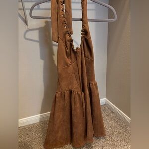Brown Suede Lace-Up Dress
